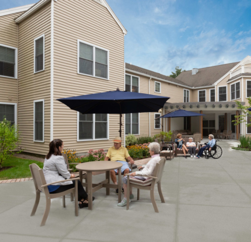 Residents at outdoor courtyard